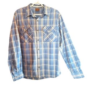 Great Northwest Mens Medium Blue/Grey/White Plaid Long Sleeve Shirt, Pockets